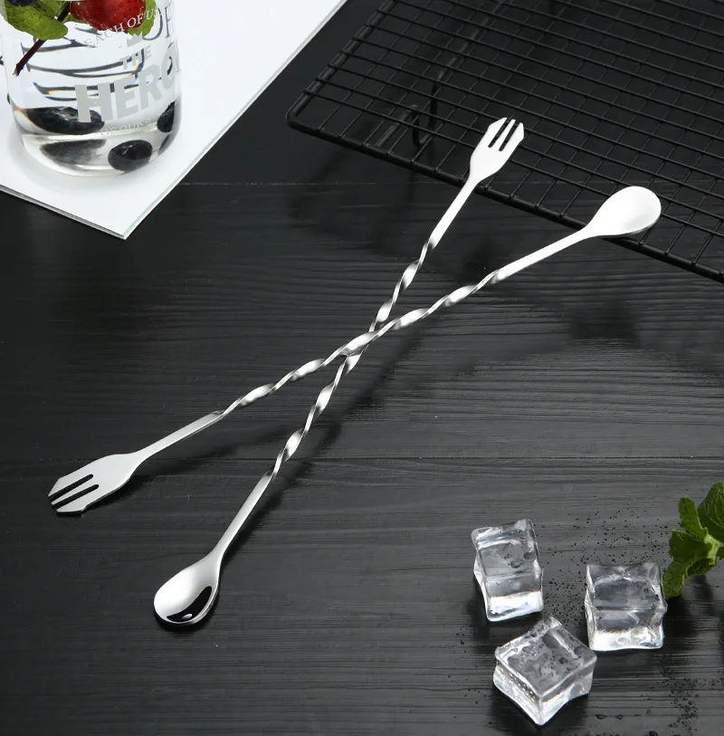 Stainless Steel Threaded Bar Spoon Swizzle Stick Coffee Cocktail Mojito Wine Spoons Barware Bartender Tools Accessories