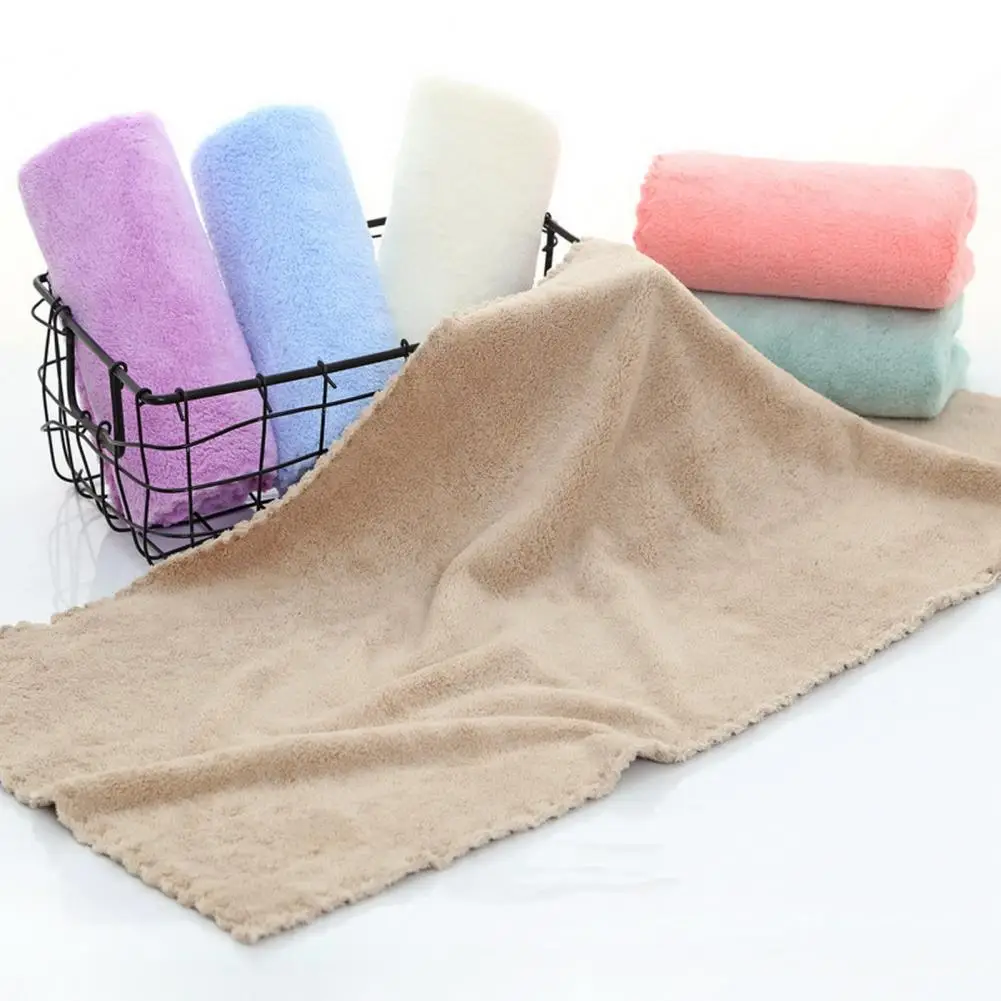 35x75cm Face Towel Soft Breathable Lace Decor Strong Wiping Solid Color Bathroom Coral Fleece Bath Shower Towel for Beauty Salon