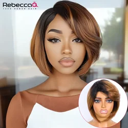 Perruque Bob Brésilienne Naturelle Remy, Cheveux Courts et Lisses, Sans Colle, Facile à vitation, Couleur Brune, pour Femme