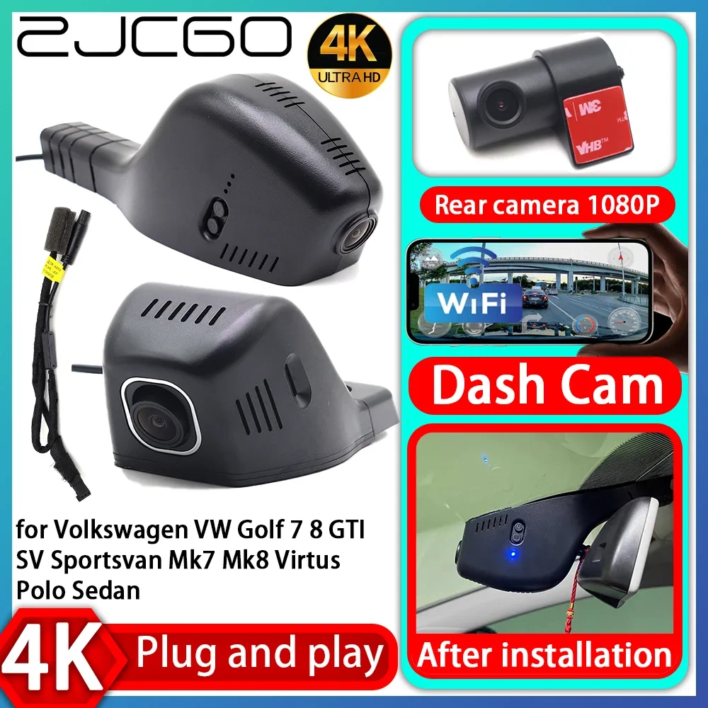 ZJCGO 4K 2160P Plug and Play DVR Dash Cam Video Recorder for Volkswagen VW Golf 7 8 GTI SV Sportsvan Mk7 Mk8 Virtus Polo Sedan