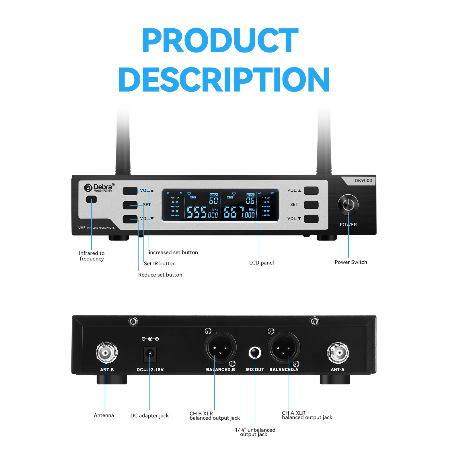 Debra DK9000 الصوت ميكروفون لاسلكي مجموعة ميكروفون محمول HD الصوت هيئة التصنيع العسكري 100 متر المدى لعروض غرف الاجتماعات