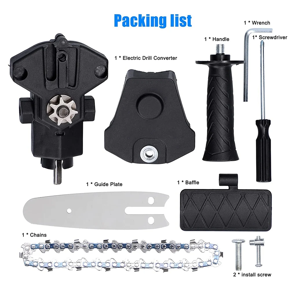 Преобразователь для электродрели в электрическую пилу с 4-дюймовой цепью, мини ручная цепная пила, конверсионный кронштейн, черный