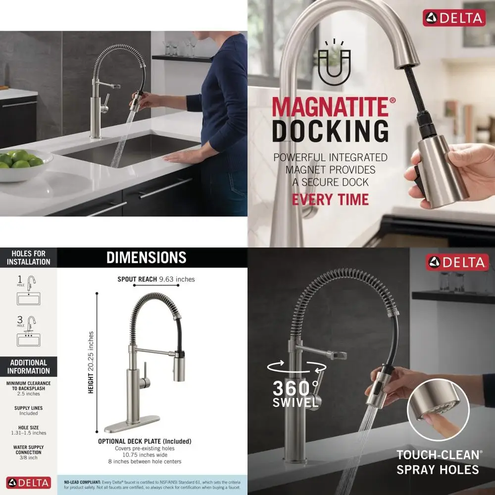 

Кухонный смеситель для коммерческого использования с выдвижным распылителем, матовый никель, на одно отверстие, с одной ручкой, из нержавеющей стали Spotshield