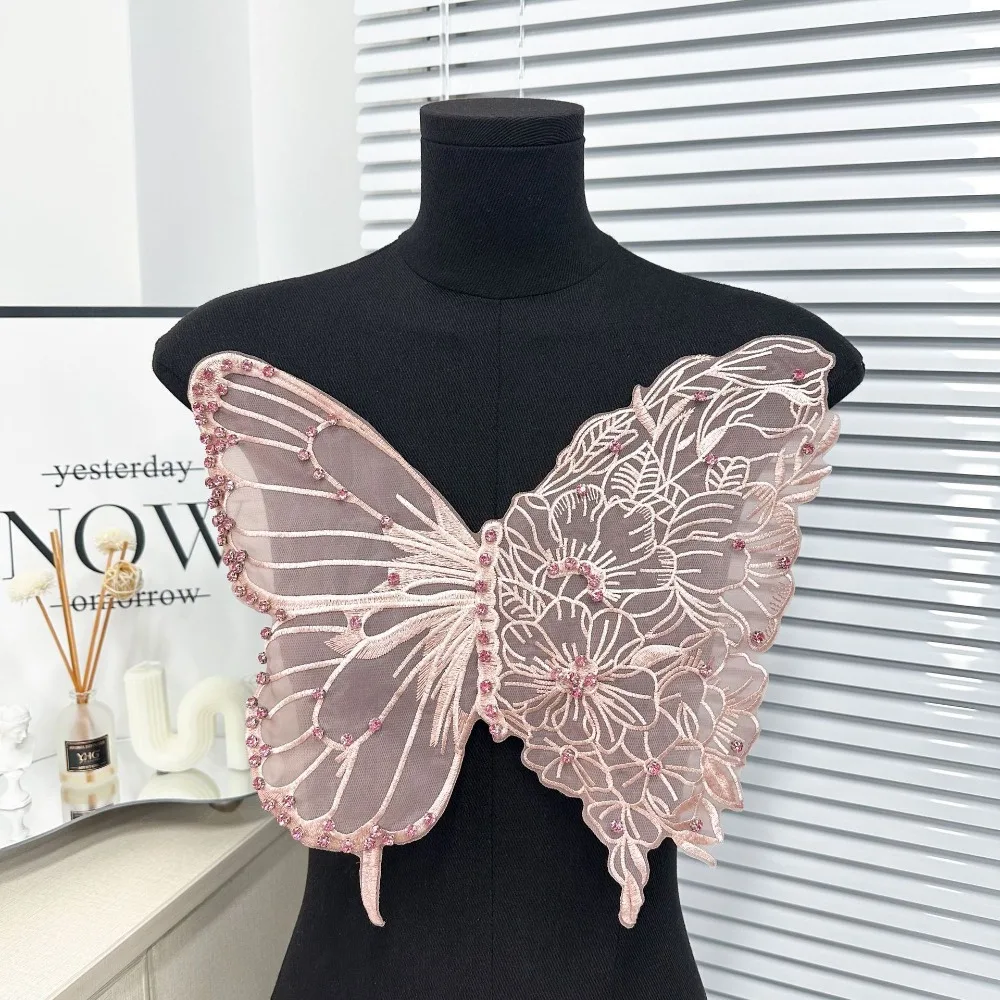 Fashion Large Butterfly Embroidery Appliques For Clothes Patches Lace Fabric Accessories For Wedding Dress Bridesmaid DIY Decor