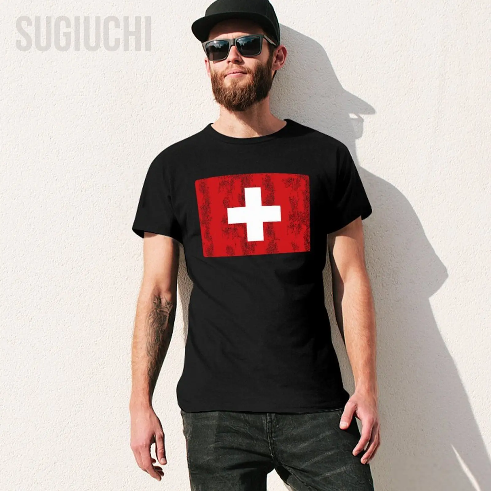 Men Vintage Swiss Flag Switzerland Souvenir Tshirt Tees O-neck T Shirts Women Boys 100% Cotton T-Shirt