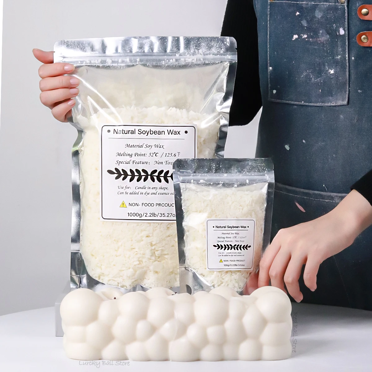 500g/1kg Reines Sojawachs Paraffin-Material Vorbehandeltes Sojawachs-Kernmaterial Pigmente Aromatherapie Reines Paraffinwachs DIY Handgemachte Kerzen Bastelbedarf