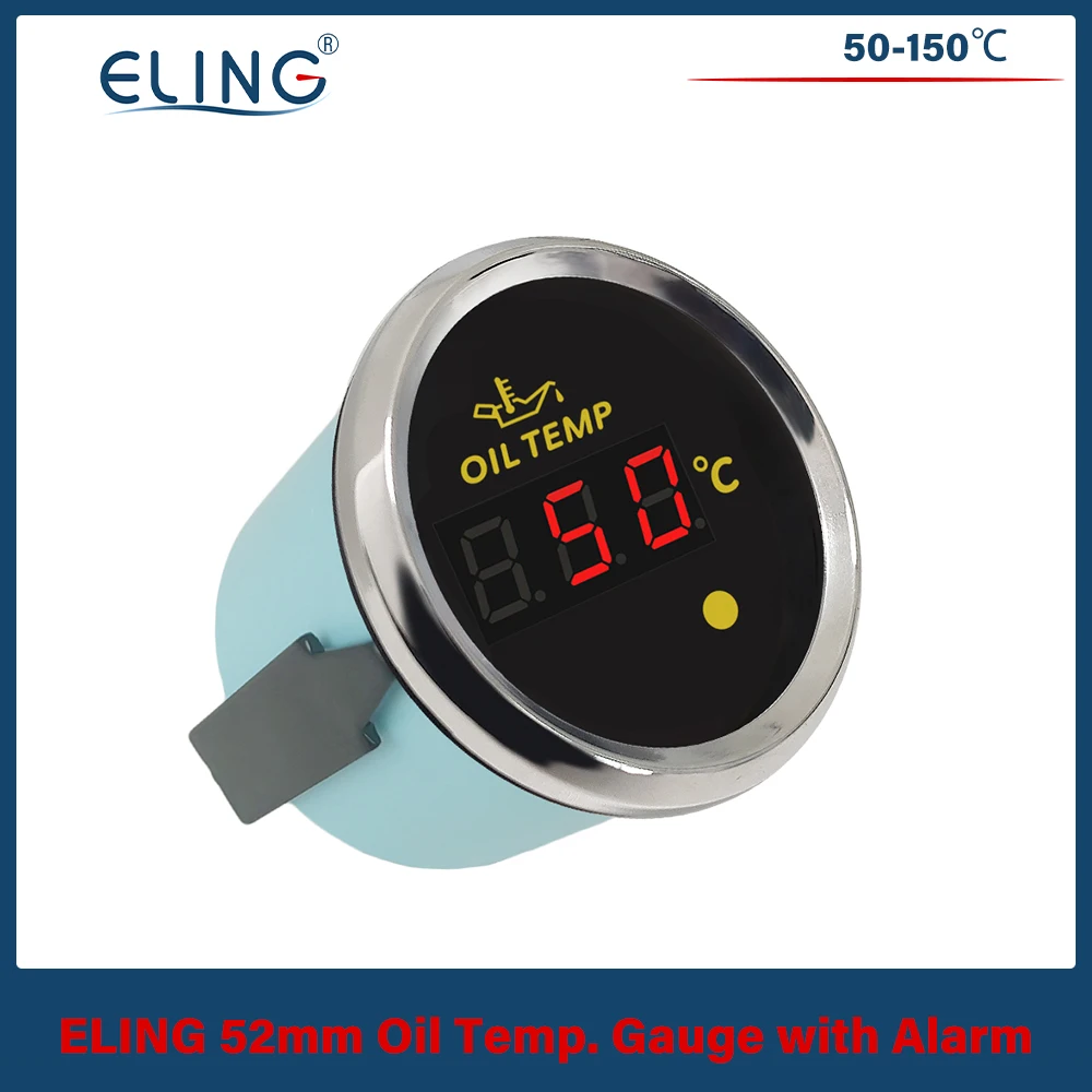 Newest 52mm Oil Temp Gauge Meter 50-150℃ with 8 Colors Backlight and Light Alarm for Motorcycle Boat Yacht Car Universal