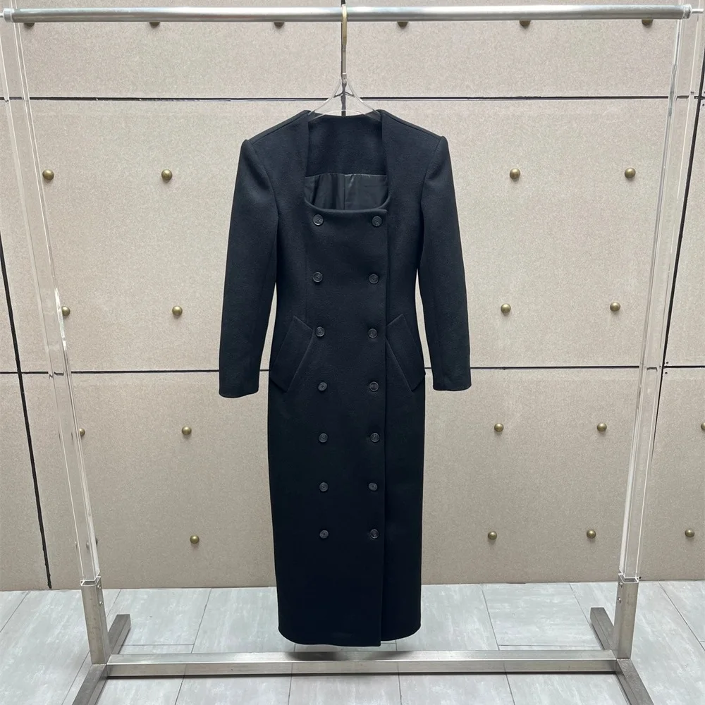 2025年冬 レディース エレガントドレス サテン ダブルブレスト コルセット ロングスカート Y2Kファッション 新作 高品質 パーティードレス ブラ