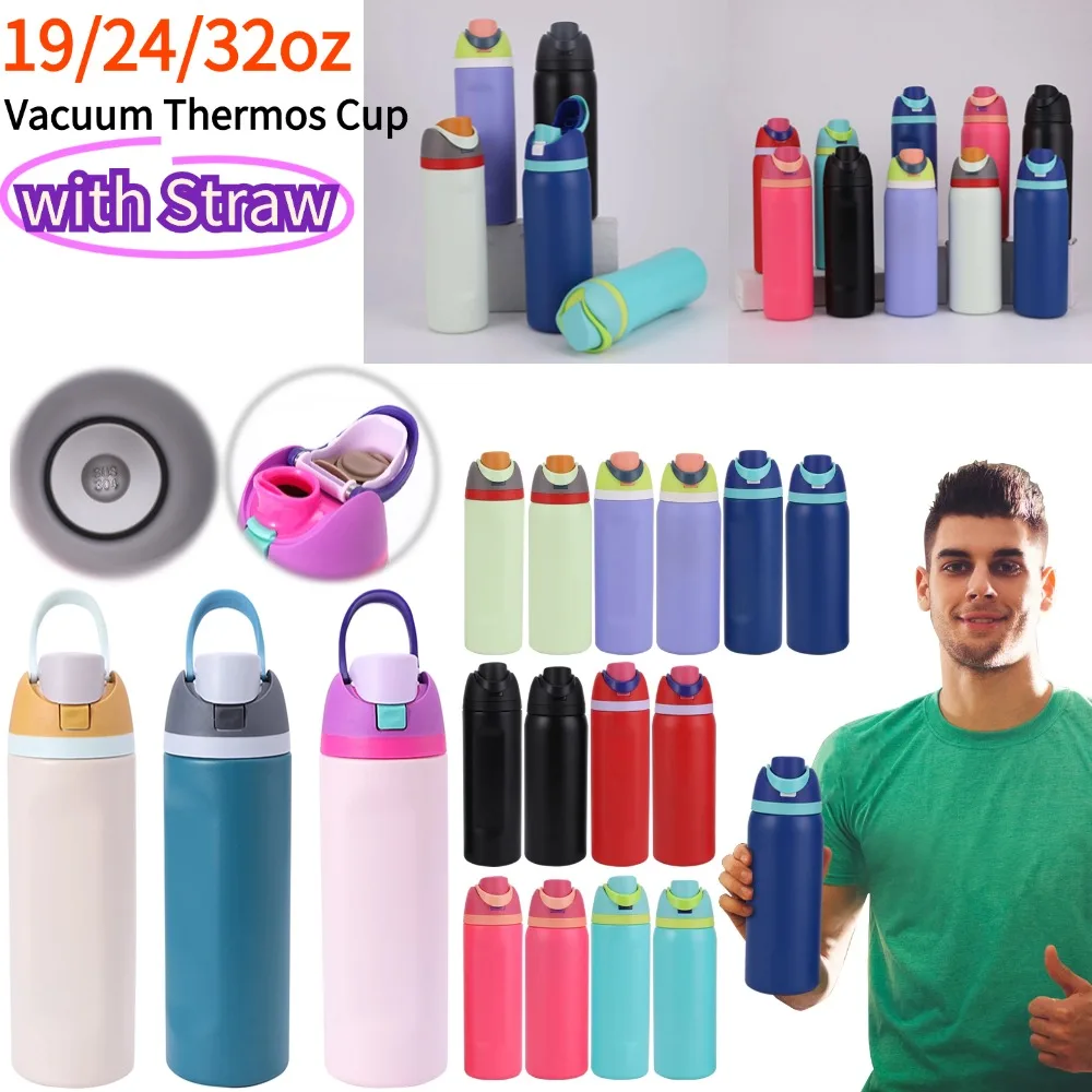 19oz 24oz 32oz Insulated Stainless Steel Water Bottle with Straw Thermos Cup Vacuum Flasks Car Water Bottle for Sports Travel