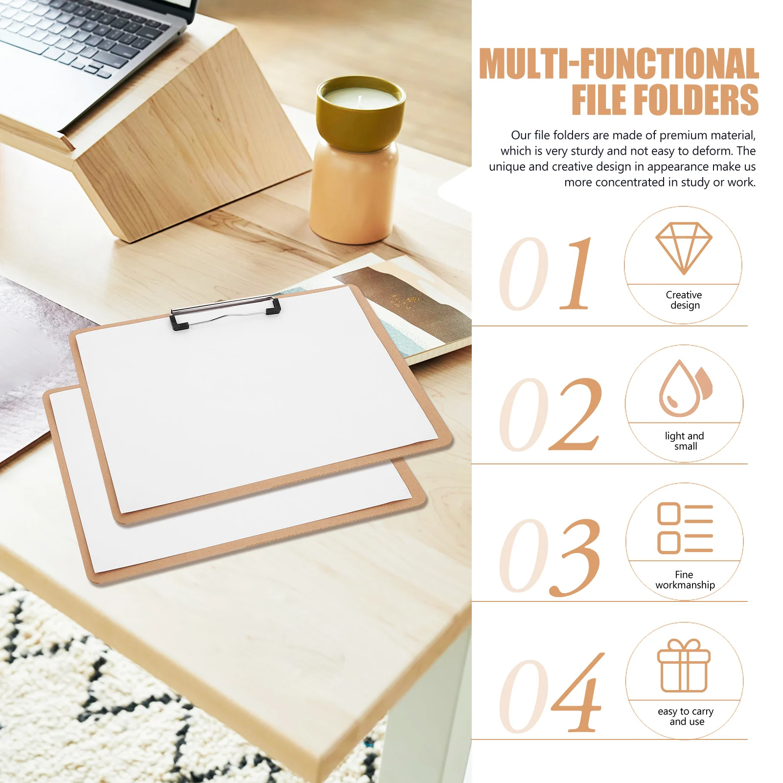 3pcs Writing Clipboard Wooden Design Multi-Function Document Organizer Portable Office Supplies Hardboard For Students Work
