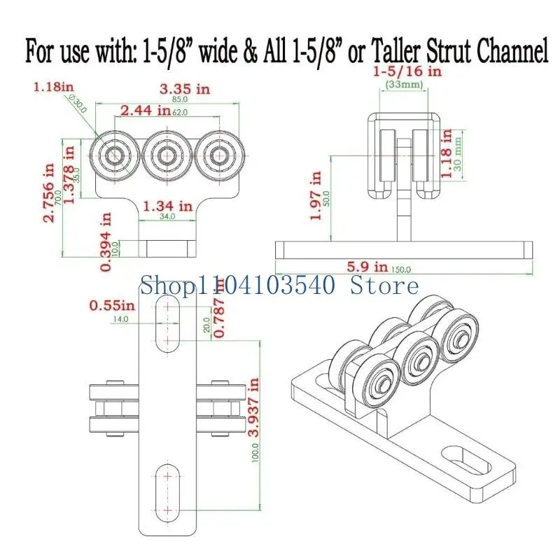 مجموعة عربة بعجلات من الفولاذ الصلب 02DC لتعزيز القوة، وتحمل حمل يصل إلى 540 رطلًا
