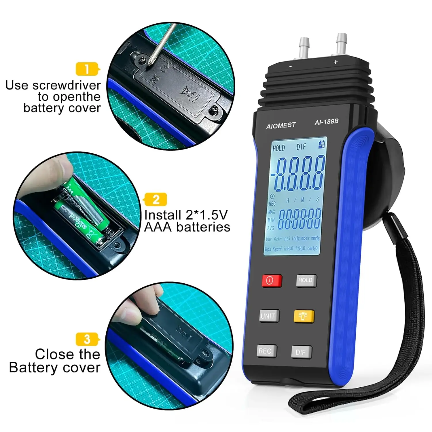 Professional Digital Pressure Gauge ±30.00 Psi Barometer with 11 Selectable Units for Ventilation And Burner Differential Pressu