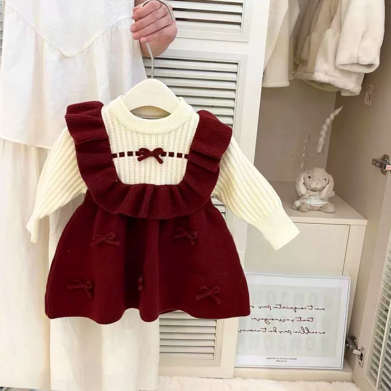 

Girl's Sweater Autumn and Winter Style2024New Western Style Baby Girl Thickened Sweater Winter Clothes Children's Bottoming Shir