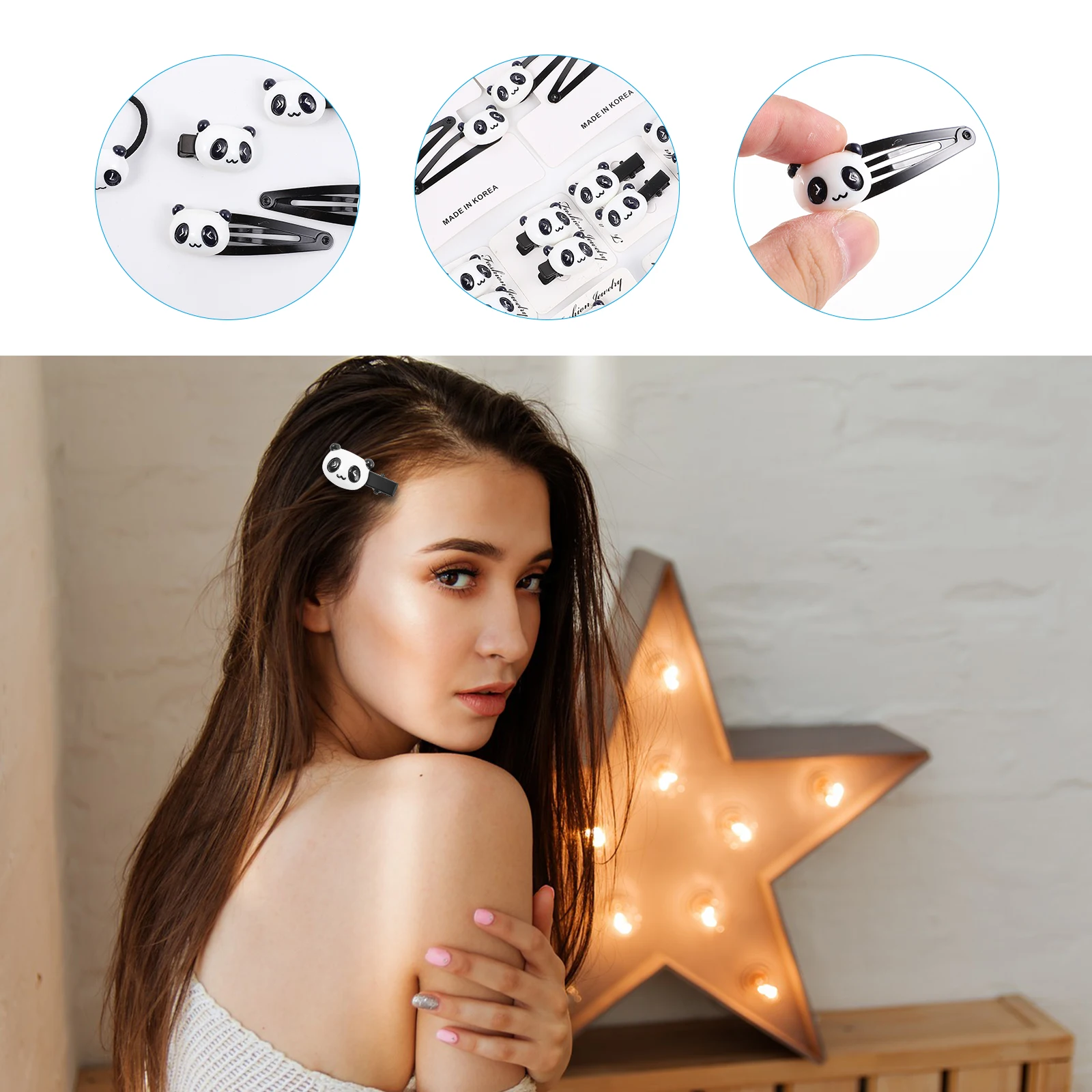 

16pcs Resin Panda Hair Accessories Set Fashion Ties Ponytail Holders Scrunchies Clips Durable Safe Kids Bright Colors Matching