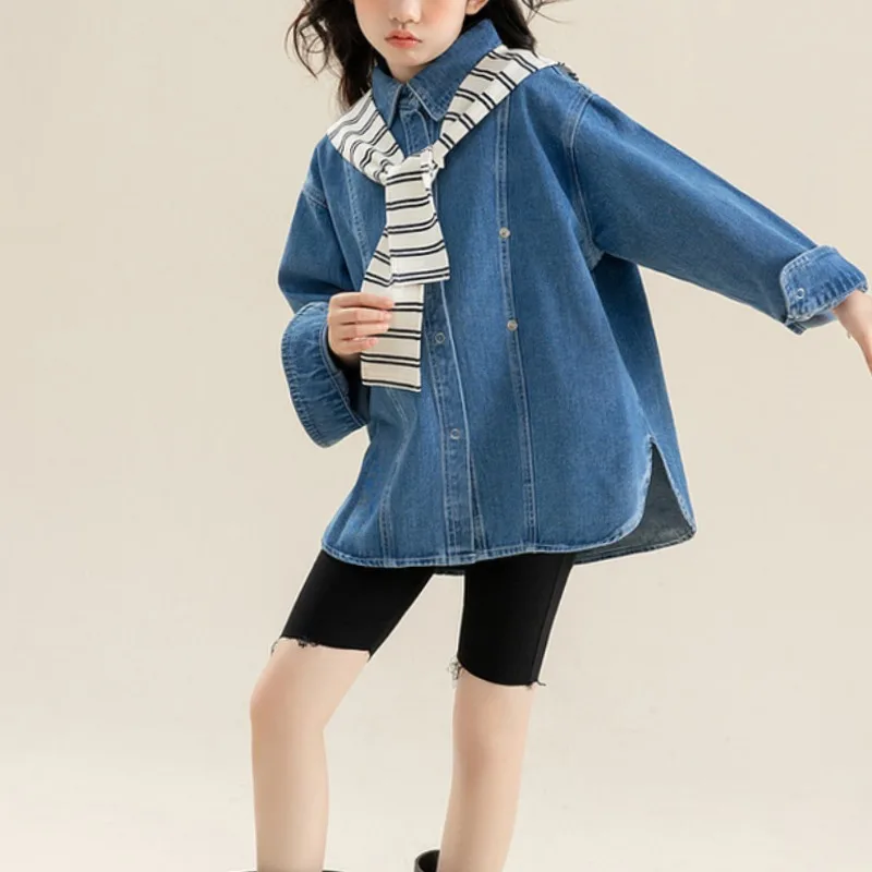 Girls Spring Autumn New Stand Up Neck Long Sleeved Shirt Casual Versatile Fashionable Vivid Korean Kids Children's Clothing Tops