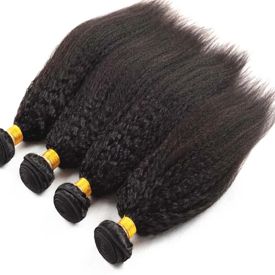 Kinky Straight Hair Bundles Peruvian Human Hair Weave Bundles Yaki Straight Hair 1/3/4 PCS Natural Color Human Hair Extensions