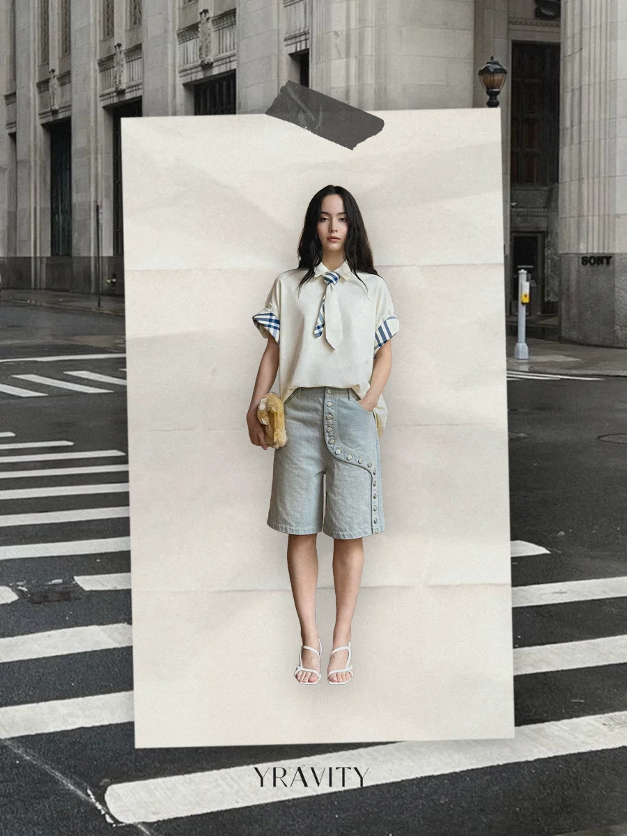 

YRAVI летние винтажные джинсы на пуговицах, свободные прямые брюки до середины икры, повседневные синие джинсовые брюки с высокой талией и широкими штанинами