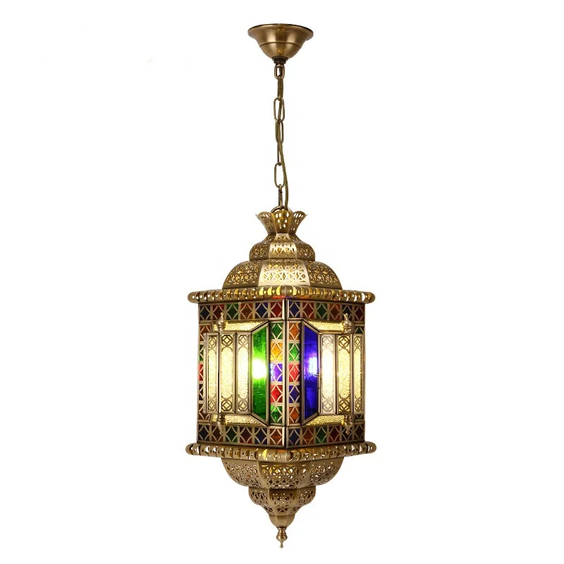 

LED Copper Chandelier Interior Lighting Decoration Stained Glass Copper Chandelier Arab Muslim Vintage Style Copper Lamp
