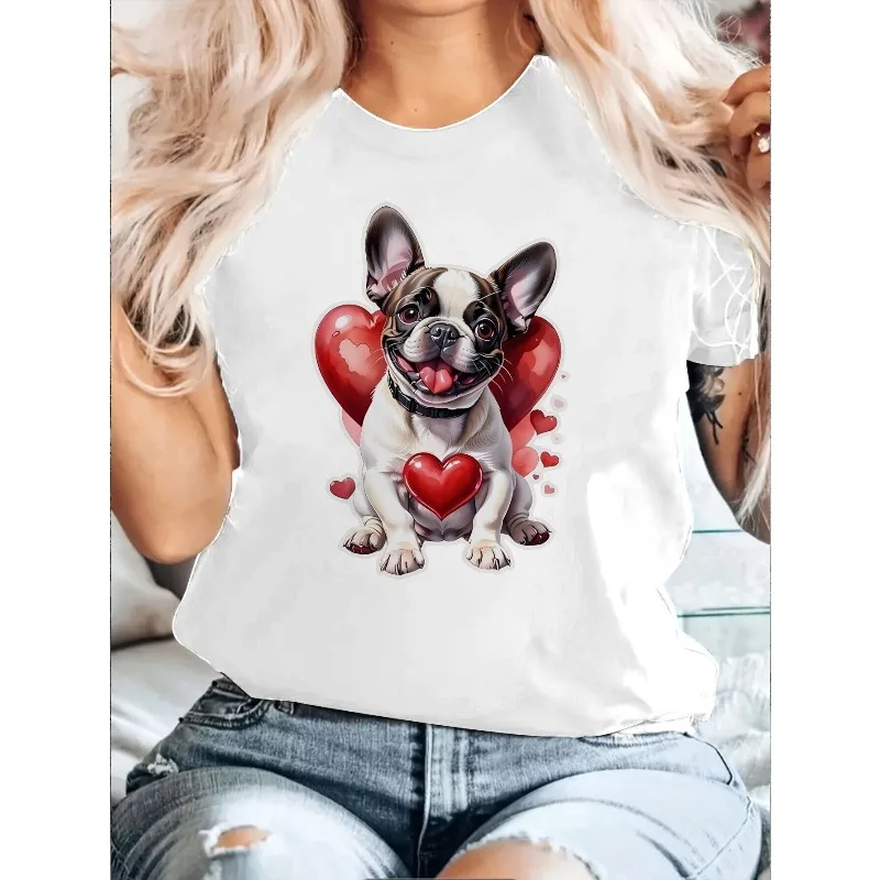 تي شيرت Fadou and Love مطبوع للسيدات لعيد الحب، تصميم Fadou باللونين الأسود والأحمر كاجوال برقبة دائرية وأكمام قصيرة #1