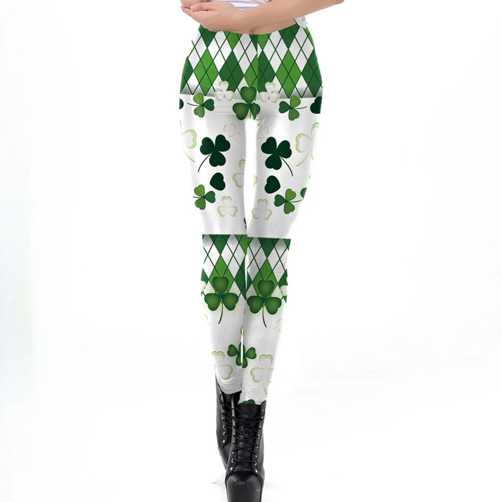 St. Patrick's Day Cosplay Casual Leggings Green Clover Printed Leggings Sport Women Fitness Trousers Drop Shipping