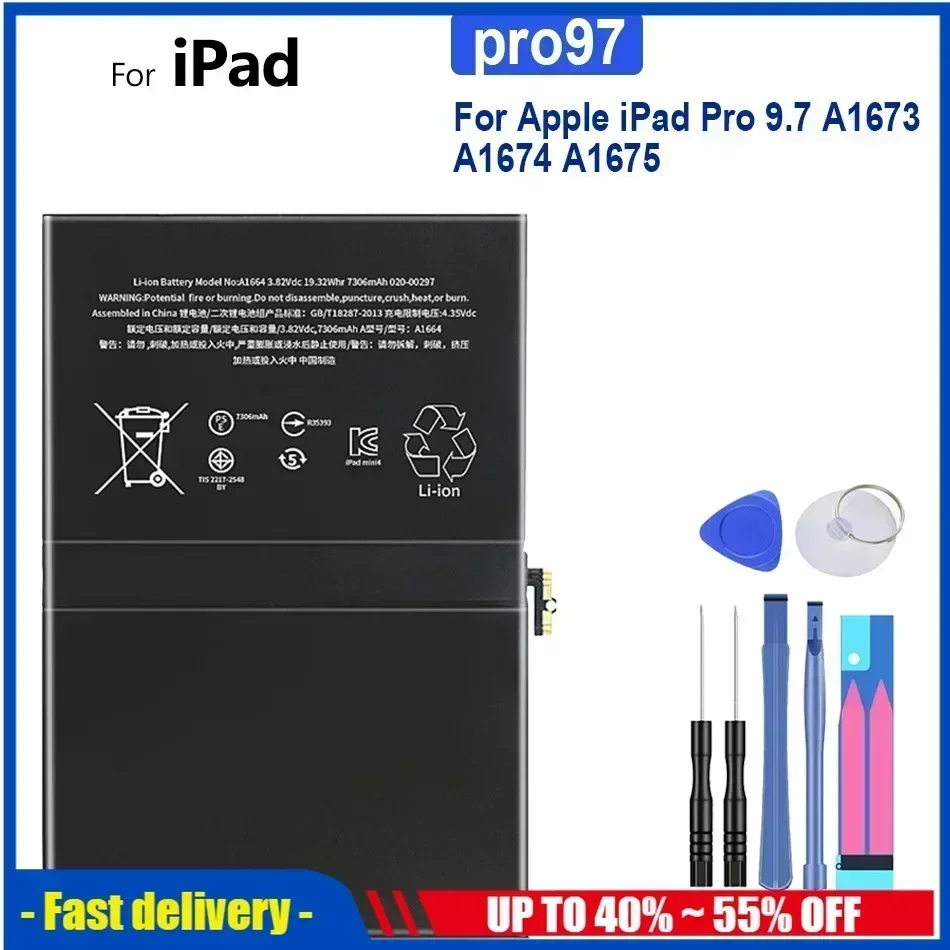 Replacement Battery For Apple IPad Pro 9.7 Pro97 A1673 A1674 A1675 Batteries 7306mAh Full Capacity High Quality