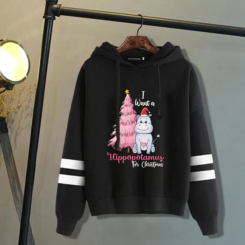 

Women'S Winter Autumn Fashion Hooded Casual Long Sleeve I Want A Hippopotamus For Christmas Hoodies Sweatshirts Loose Pullover