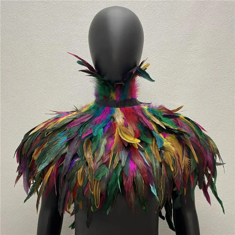 Feder-Schal-Cape – Gotischer Schulterüberwurf aus Naturfedern mit schwarzem Band zum Binden für Halloween, Karneval, Rave, Cosplay-Partys – Detail 22