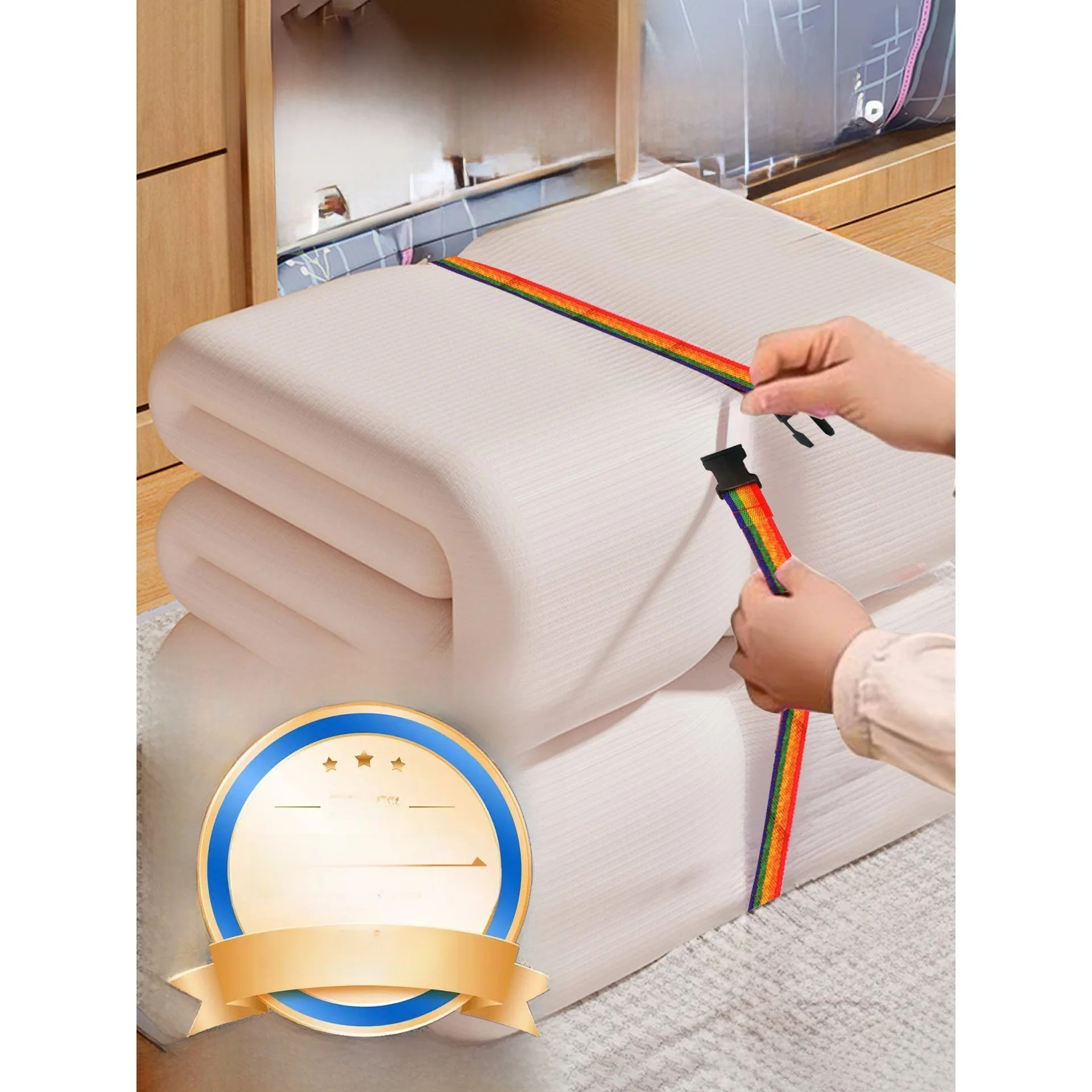 Bolt pe-colcha de algodón, correa de encuadernación, organizador de ropa para armario, cuerda de amarre, solución de almacenamiento de ropa de cama de Pangle