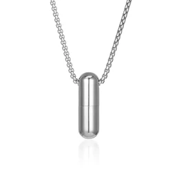 Stainless Steel Cremation Pill Ash Pendant Necklace Fashion Men Jewelry Keepsake Gift For Him