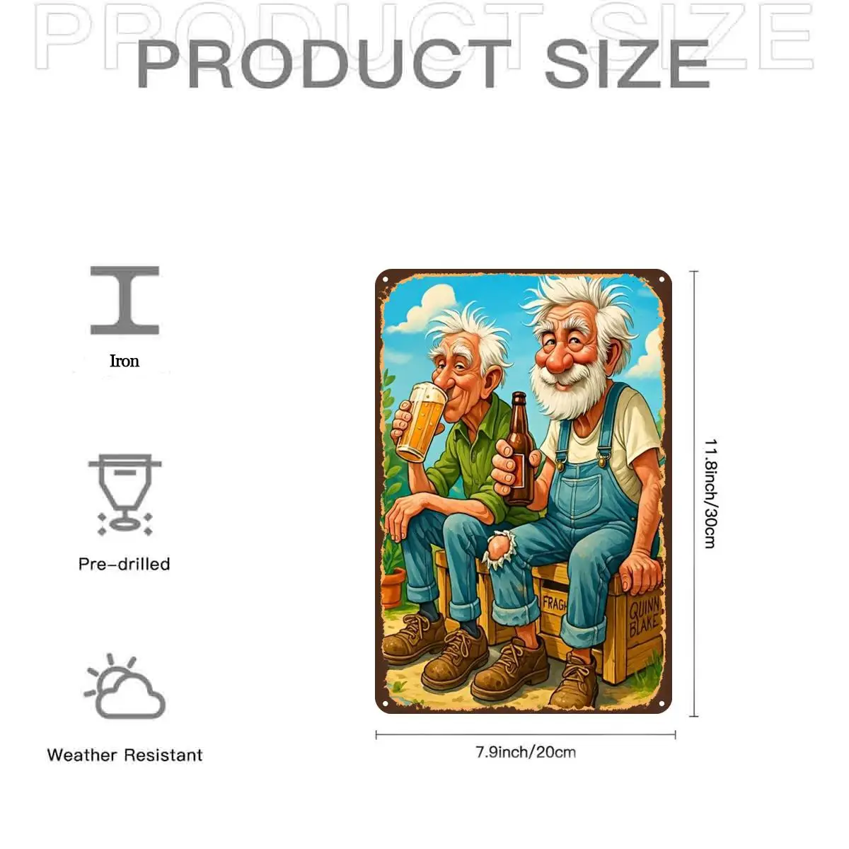 2D Flat, 2D Flat,1pc,Retro VintageTwo Elderly Men Enjoying Beer OutdoorsMetal Tin Sign, Pre-Drilled Holes, Suitable for Indoor,
