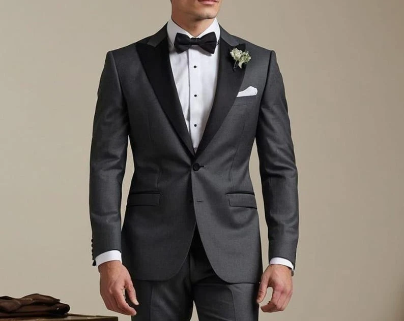 

Men's Custom Charcoal Tuxedo Slim Fit Black Lapels 2-Piece Suit