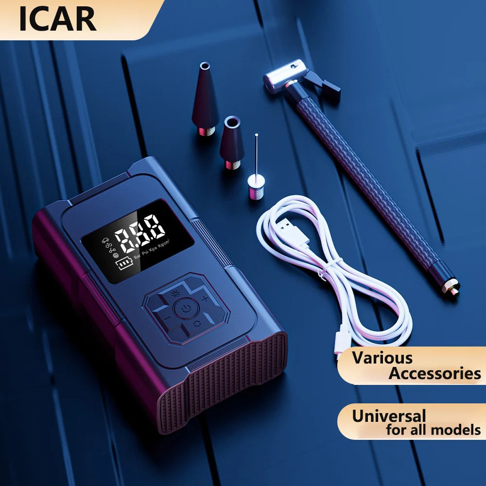 ICAR Rechargeable Tire Inflator Electric Portable Inflator For Motorcycle Car Bicycle Air Compressor Football Ball Inflator Pump