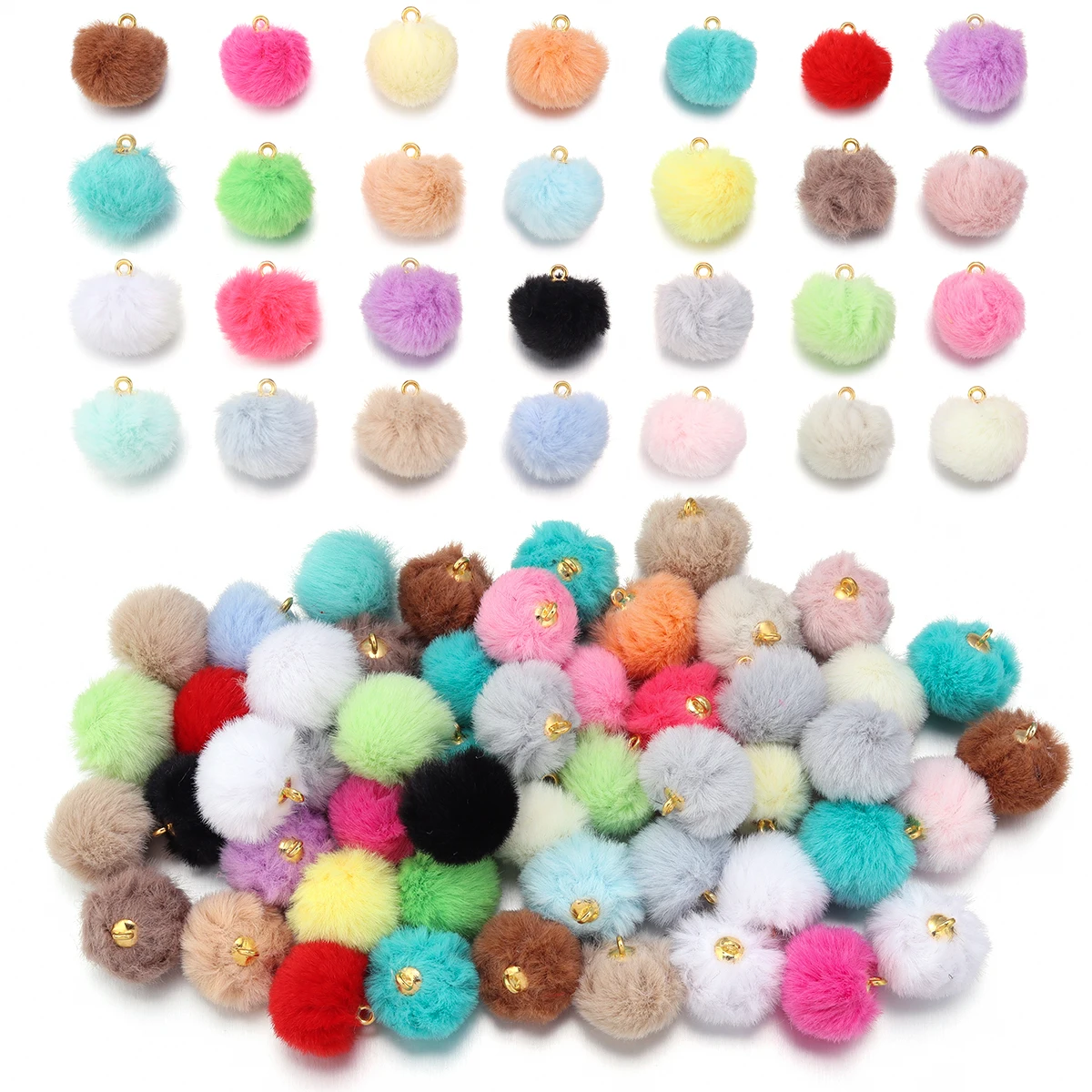 20pcs Plush Fur Covered Ball Beads Charms DIY Pompom Beads Pendant for Necklace Earring Bracelet Jewelry Making Supplies Finding