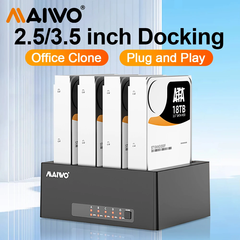 MAIWO 4 Bay Hard Drive Enclosure USB3.0 HDD Enclosure รองรับ 2.5 "/3.5" SATA HDD Docking Station จัดเก็บข้อมูลสํานักงาน Clone