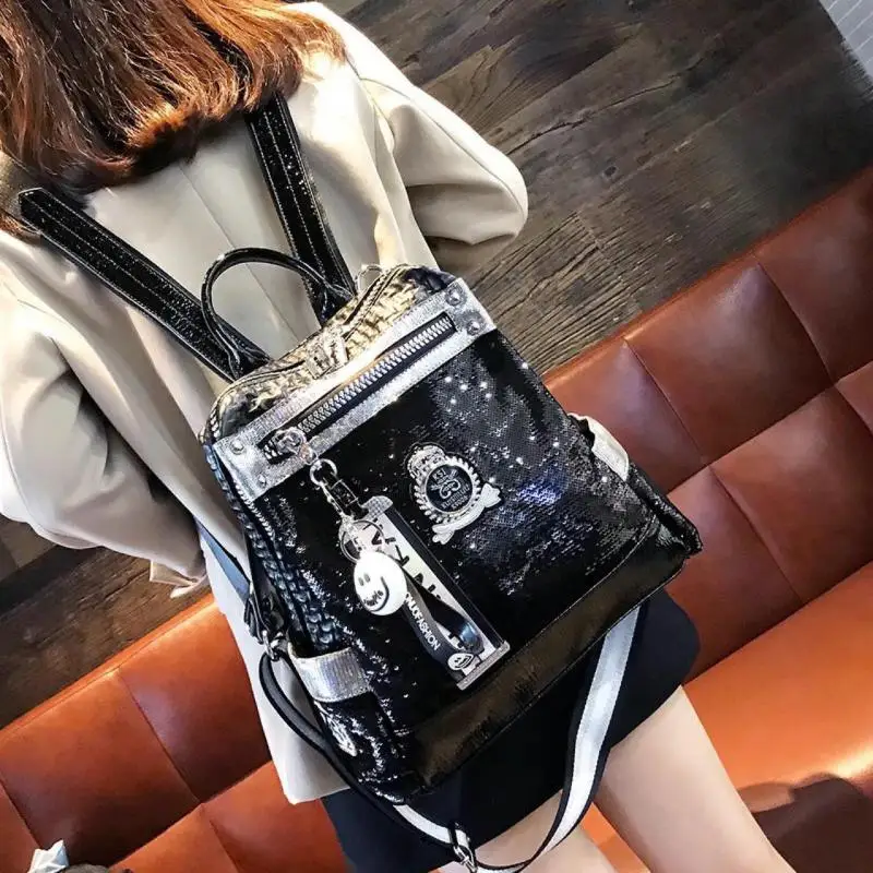 European And American Fashion Silver Sequin Backpack For Women Waterproof Anti-theft Personalized Large Capacity Computer Bag