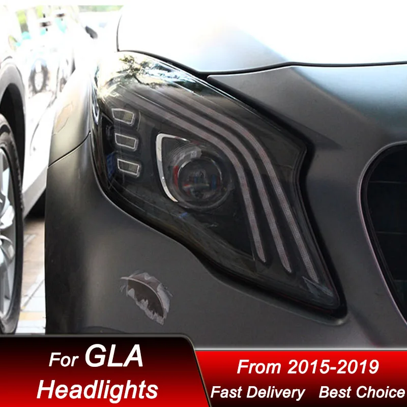 

Поп-автомобильные фары для Mercedes-Benz GLA Gla200 2015-2020 Maybach Style, светодиодные автомобильные фары в сборе, аксессуары для линз проектора Ki