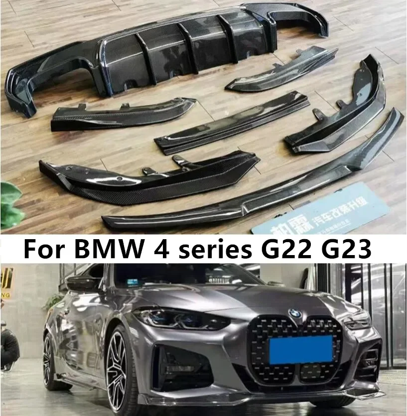 Real Carbon Fiber Front Lip Bumper Side Body Skirt Wing Spoiler Rear Diffuser Cover For BMW 4 series G22 G23 2020 2021 2022 2023