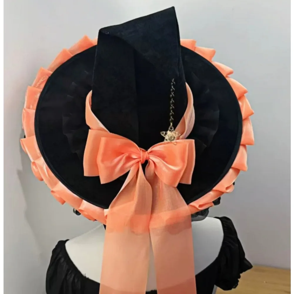 halloween-headgear-party-witch-hat-costume-bowknot-large-black-crooked-ruched-wizard-hat-accessory-girl-handmade-lolita