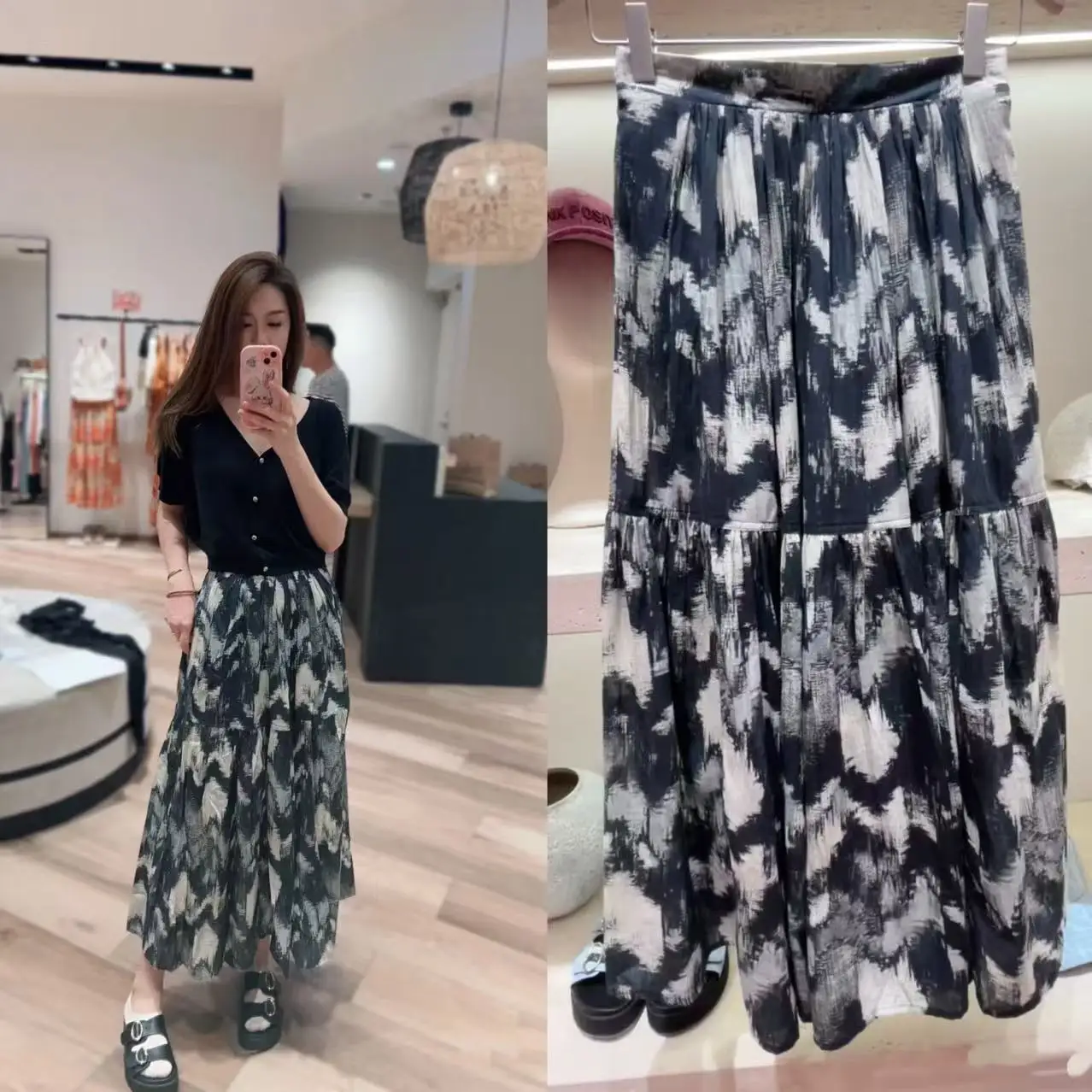 

Neon adient Design Women's Skirt Spring Summer New Loose A-Line Cotton Pleated Forest System f-length Casual Skirts