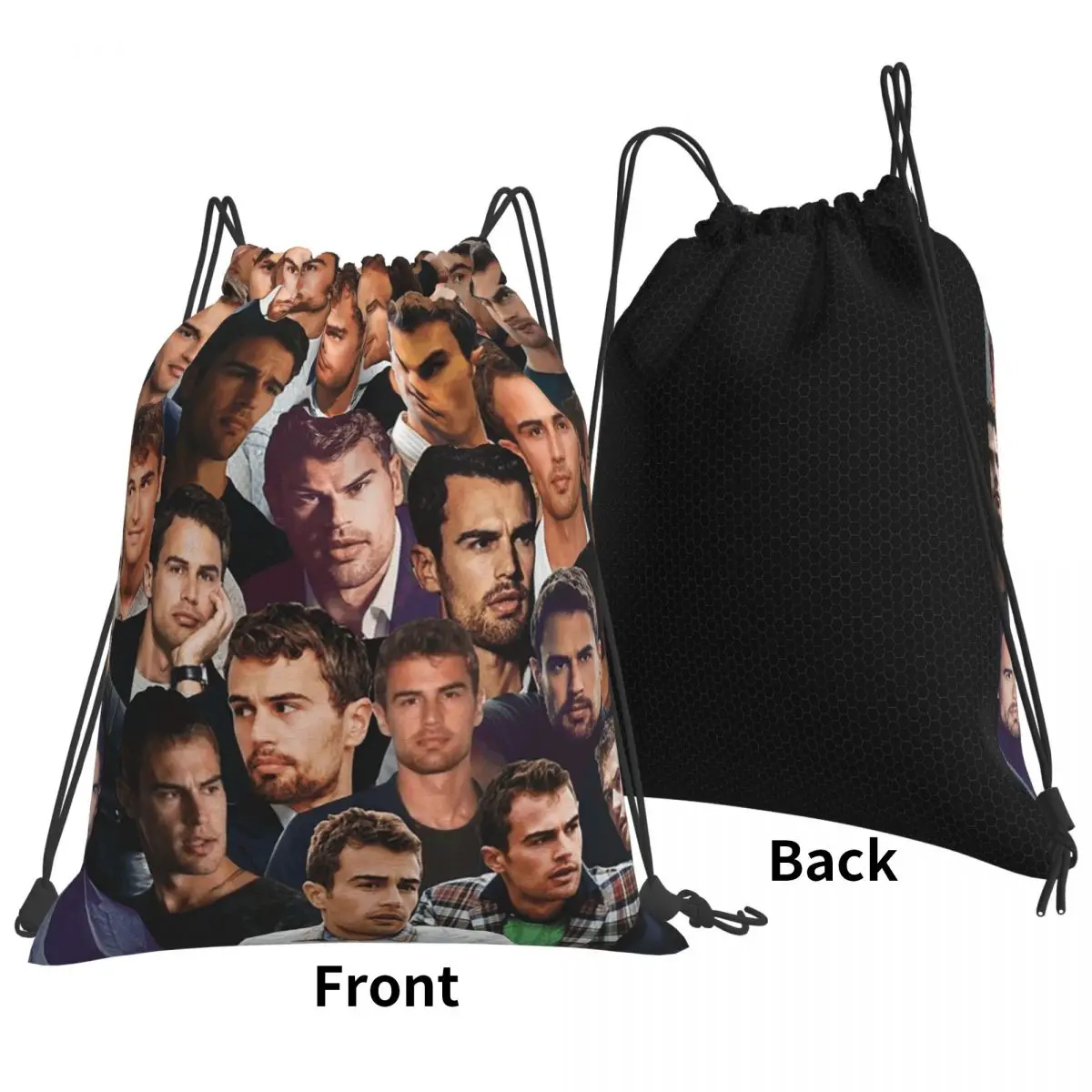 Theo James Photo Collage Backpacks Casual Drawstring Bags Sports Bag Book Bags for Travel School