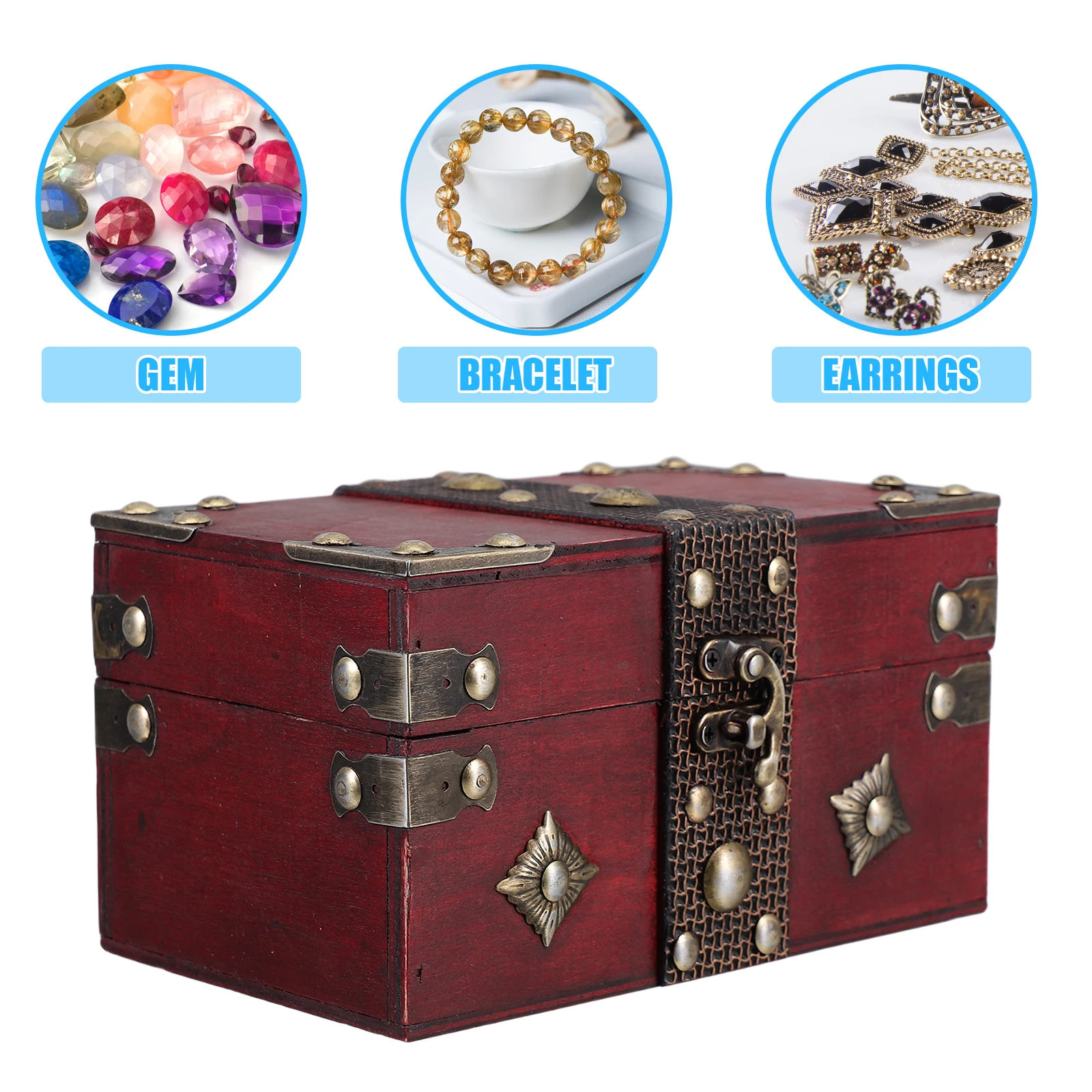 

Retro Wooden Storage Box Vintage Large Capacity Jewelry Organizer Wardrobe Trinket Chest Decorative Box Bedroom Office wooden