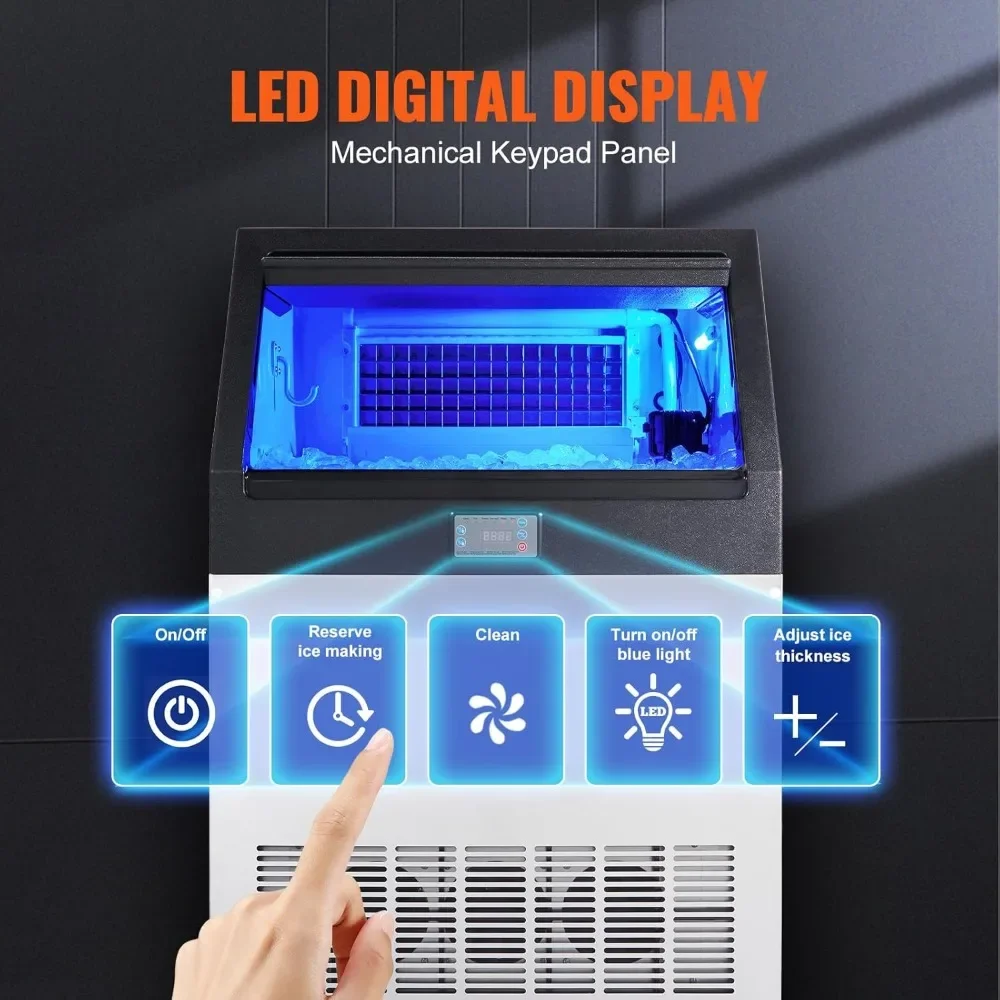 Commercial ice maker, 160 pounds/24 hours, ice maker,80 ice cubes in 12-15 minutes, 6-pound storage capacity LED digital display