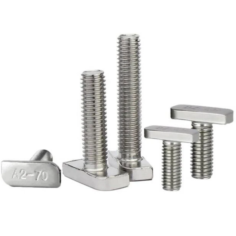 10pcs 304 Stainless Steel T Shape Scews Bolts Aluminum Profile T Slot Photovoltaic Groove Use Square Head Bolts M8 M10