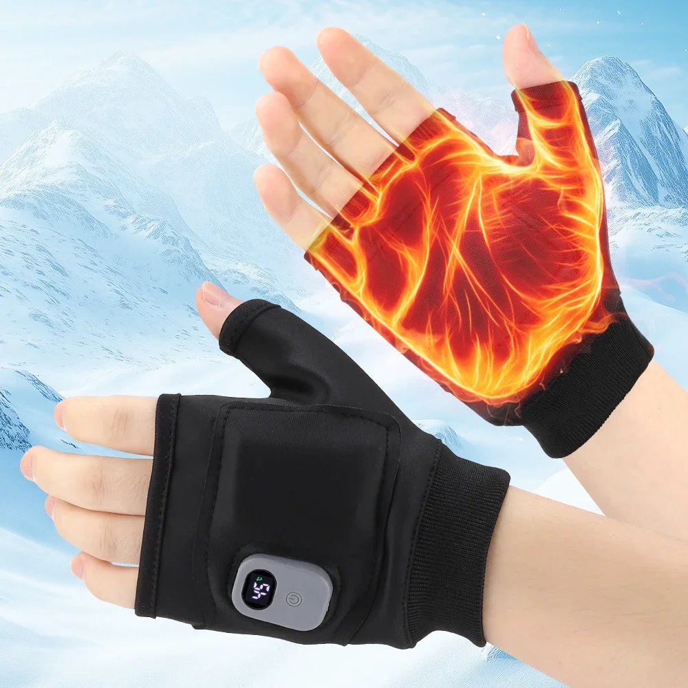 

Touchscreen Heating Gloves USB Rechargeable Winter Warm Electric Heated Fingerless Hand Warmer Thermal Mitten for Outdoor