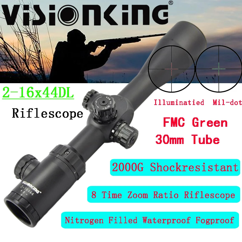 

Visionking 2-16x44 охотничий оптический прицел с боковой фокусировкой, освещенный мил-ДОТ, наполненный азотом, водонепроницаемый оптический прицел. 308 .30-06