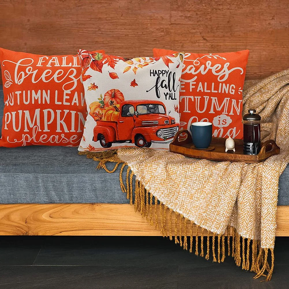-RRKK Fall Pillow Covers 18X18 Set Of 4 Outdoor Throw Pillowcase Farmhouse Thanksgiving Decorations For Home Decor