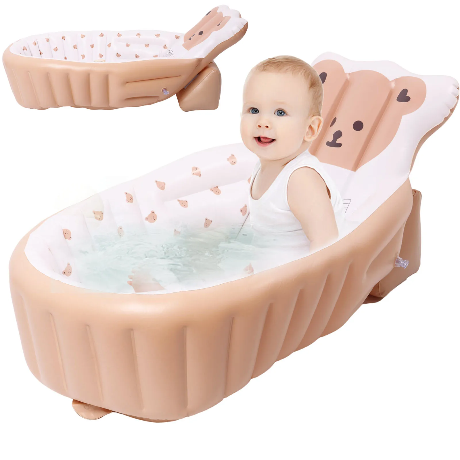 PVC Inflatable Baby Bathtub Elevated Backrest Design Soft Comfortable Travel Shower Basin Ergonomic Baby Bath Tub for Newborn