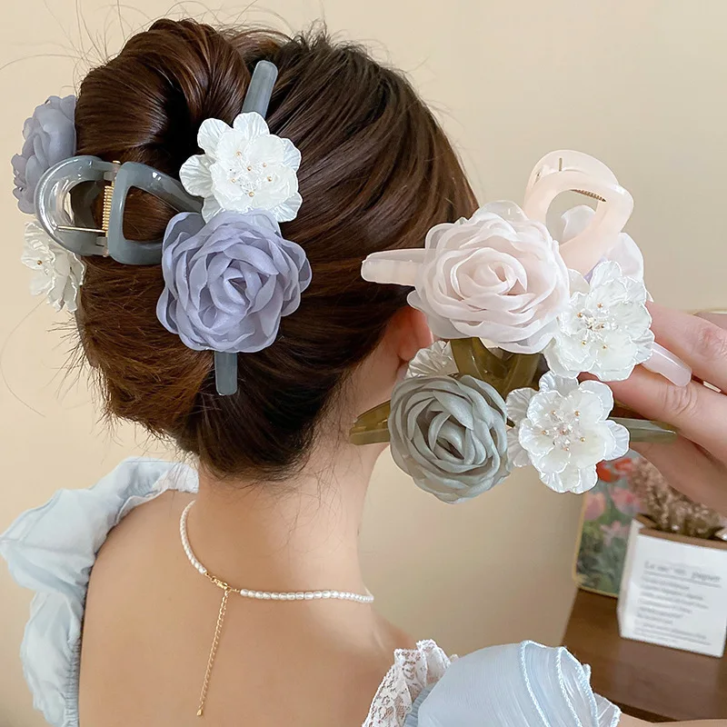 

Марлевая шпилька для волос в виде цветов, художественная акриловая заколка в виде акулы, заколка для волос с милыми кристаллами в виде ракушек, оптовая продажа, аксессуары для волос для девочек