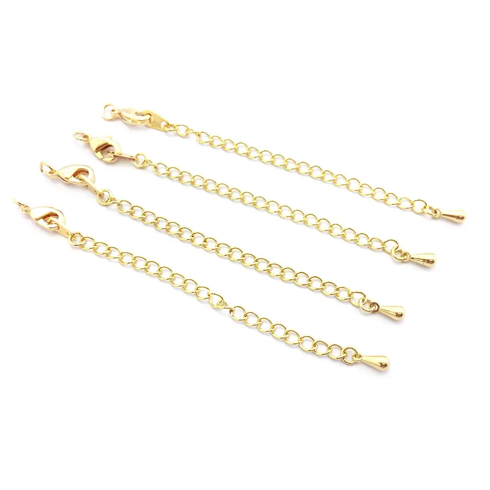 10PCS Full length 50MM or 84MM 18K Gold Color Plated Brass Extender Chain with Lobster Clasps High Quality Jewelry Accessories