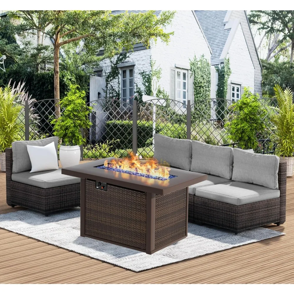 

Patio Furniture Set, Outdoor Sectional Patio Furniture Set Pit Table, Rattan Wicker Sofa Couch for Garden Backyard Deck Poolside